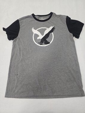 American Eagle Outfitters Grey Tee with Black Sleeves & White Eagle Logo